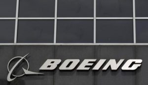 The Boeing logo is seen at their headquarters in Chicago